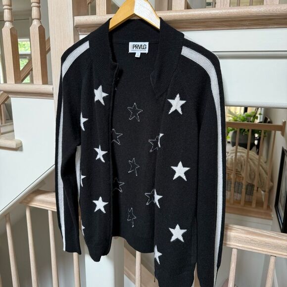 PRVLDG Threads of Privilege Full Zip Cashmere Star Print Cardigan Jacket XL - Picture 7 of 15